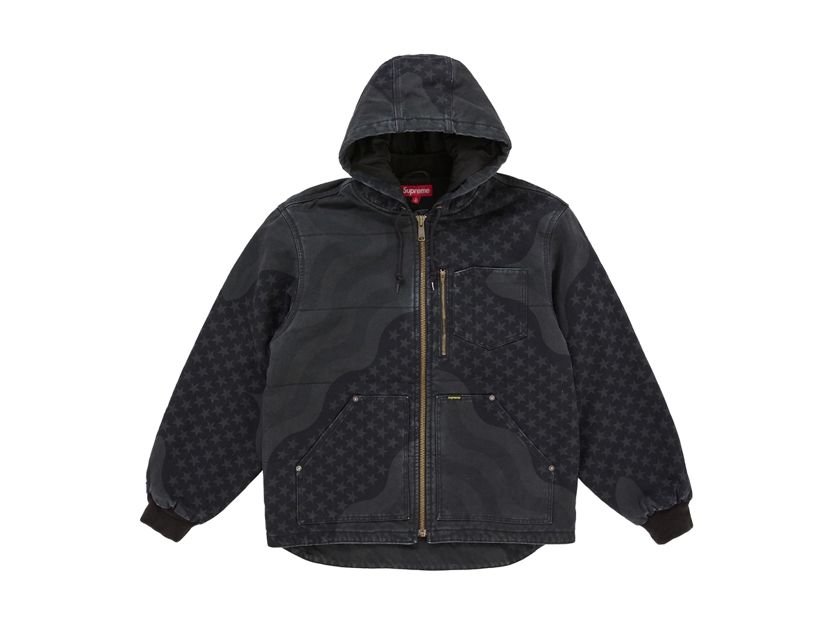 Supreme Flag Quilted Hooded Work Jacket Black