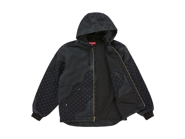 Supreme Flag Quilted Hooded Work Jacket Black