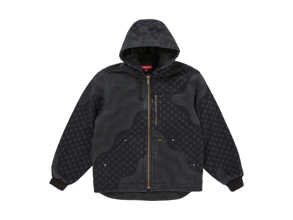 Supreme Flag Quilted Hooded Work Jacket Black