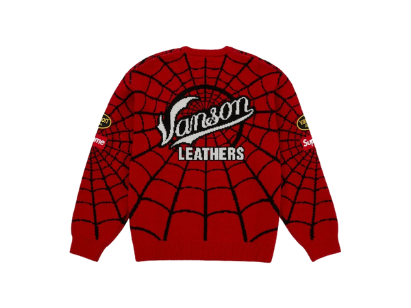 Supreme Vanson Leathers Spider-Man Sweater Red