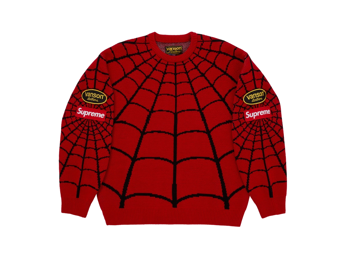 Supreme Vanson Leathers Spider-Man Sweater Red