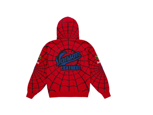 Supreme Vanson Leathers Spider-Man Zip Up Hooded Sweatshirt Red