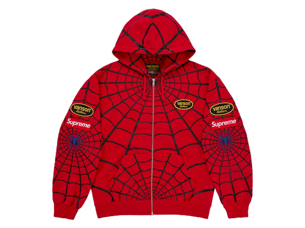 Supreme Vanson Leathers Spider-Man Zip Up Hooded Sweatshirt Red