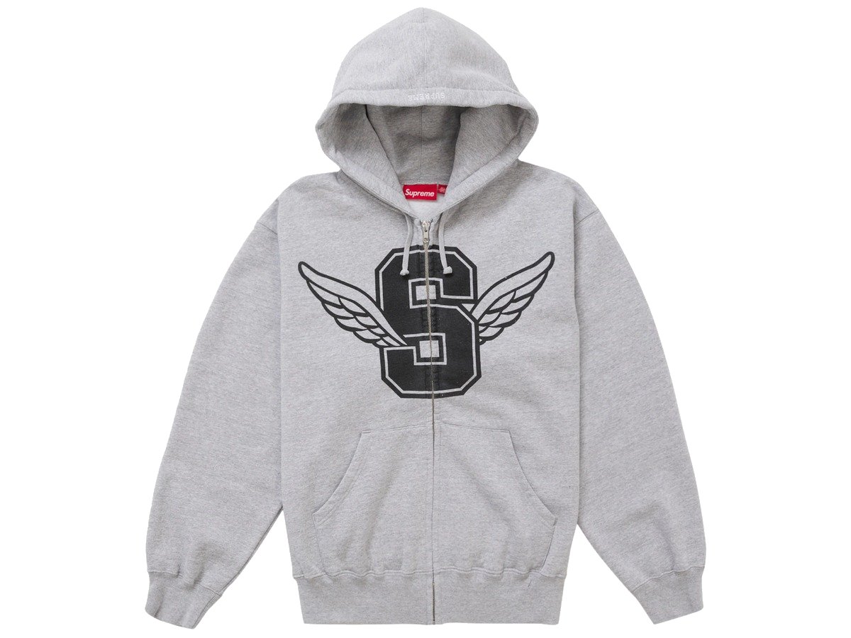 Supreme Wings Zip Up Hooded Sweatshirt Heather Grey