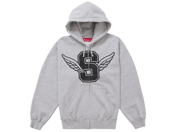 Supreme Wings Zip Up Hooded Sweatshirt Heather Grey